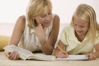 Mom and daughter studing